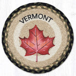Vermont Maple Leaf Printed Round Trivet 10"x10" – Natural Jute Braided Heat-Resistant Trivet By Earth Rugs