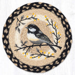 Chickadee Spring Printed Round Trivet 10"x10" – Natural Jute Braided Heat-Resistant Trivet By Earth Rugs