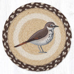 Hermit Thrush Printed Round Trivet 10"x10" – Natural Jute Braided Heat-Resistant Trivet By Earth Rugs