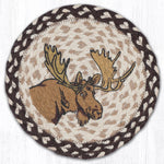 Earth Rugs Moose Printed Round Jute Trivet – 10" Rustic Hot Pad with Eco-Friendly Braided Natural Fiber Design