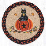 Black Cat Pumpkin Round 10"x10" – Natural Jute Braided Heat Resistant Table Protector By Earth Rugs