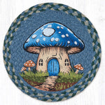 Blue Mushroom House Printed Round Trivet 10"x10" Natural Jute Braided Heat Resistant Table Protector By Earth Rugs