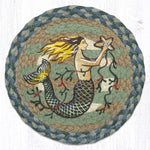 Earth Rugs Mermaid Printed Round Trivet – 10"x10" Braided Jute Mat with Coastal Fantasy Ocean Design