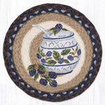 Earth Rugs Jam Jar Blackberry Round Trivet – 10" Printed Fruit Design on Braided Natural Jute