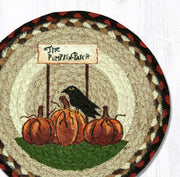 Pumpkin Scene Printed Trivet – Rustic Braided Jute Table Mat