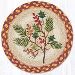 Earth Rugs Evergreen Holly Round Trivet – 10" Printed Holiday Berry Design on Braided Natural Jute
