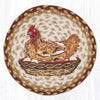 Rustic Hen Trivet – 10" Round Jute Mat with Nesting Chicken Print
