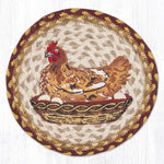 Earth Rugs Hen on Nest Round Trivet – 10" Printed Farmhouse Design on Braided Natural Jute