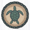 Coastal Turtle Trivet – 10" Round Aqua Print on Braided Jute Mat