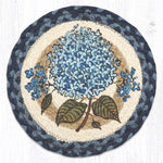 Earth Rugs Blue Hydrangea Round Trivet – 10" Floral Print on Natural Braided Jute Mat