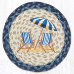 Earth Rugs Navy Beach Chair Round Trivet – 10" Nautical Print on Braided Natural Jute Mat