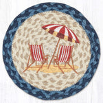 Earth Rugs Red Beach Chair Round Trivet – 10" Coastal Print on Natural Braided Jute Mat