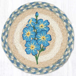 Earth Rugs Forget Me Not Round Trivet – 10" Blue Floral Print on Natural Braided Jute Mat