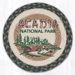 Earth Rugs Acadia Bridge Round Trivet – 10" Scenic Print on Braided Natural Jute Table Mat