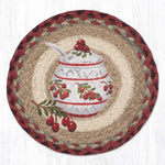 Earth Rugs Jam Jar Cranberry Round Trivet – 10" Fruit Print on Braided Natural Jute Table Mat