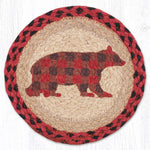 Earth Rugs Flannel Bear Round Trivet – 10" Plaid Bear Print on Braided Natural Jute Table Mat