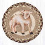 Earth Rugs Kid Goat Round Trivet – 10" Farm Animal Print on Braided Natural Jute Table Mat