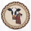 Holiday Cow Trivet – 10" Winter Print on Braided Jute Mat