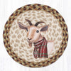 Holiday Goat Trivet – 10" Winter Animal Print on Braided Jute Mat