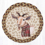 Earth Rugs Winter Goat Round Trivet – 10" Holiday Farm Animal Print on Braided Natural Jute Table Mat