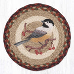 Earth Rugs Chickadee Round Trivet – 10" Songbird Print on Braided Natural Jute Table Mat