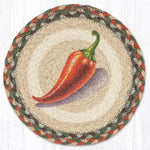 Earth Rugs Chili Pepper Round Trivet – 10" Spicy Red Pepper Print on Braided Natural Jute Table Mat