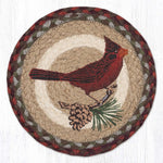 Earth Rugs Cardinal Pinecone Round Trivet – 10" Red Bird & Pine Print on Braided Natural Jute Table Mat