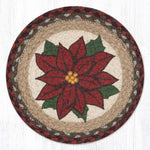 Earth Rugs Poinsettia Round Trivet – 10" Christmas Floral Print on Braided Jute Hot Pad