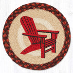 Earth Rugs Red Adirondack Chair Round Trivet – 10" Outdoor-Inspired Chair Print on Braided Natural Jute Table Mat