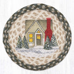 Earth Rugs Holiday Village Round Trivet – 10" Winter Town Scene Print on Braided Natural Jute Table Mat