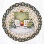 Earth Rugs Holiday Village 2 Round Trivet – 10" Winter Town Scene Braided Jute Hot Pad