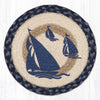 Beach House Table Decor – Blue Boat Printed Round Jute Hot Pad