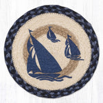 Earth Rugs Art-Inspired Trivet – Harry W. Smith Blue Boat on Round Natural Fiber