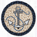 Nautical White Anchor Printed Round Trivet 10"x10" Natural Jute Braided Heat Resistant Table Protector By Earth Rugs