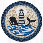 Nautical White Whale Lighthouse Printed Round Trivet 10"x10" – Natural Jute Braided Table Protector By Earth Rugs