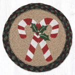 Candy Cane Printed Round Trivet 10"x10" – Natural Jute Braided Table Protector By Earth Rugs
