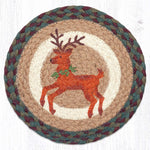 Earth Rugs Sustainable Holiday Table Mat – Round Jute Trivet with Reindeer Motif
