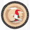 Handmade Winter Holiday Trivet – Round Jute Mat with Skiing Gnome