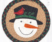 Snowman & Cardinal Holiday Trivet – Earth Rugs Braided Jute Mat for Rustic Winter Decor