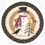 Earth Rugs Winter Snowman Trivet – Round Jute Table Mat with Tree Design for Holiday Decor