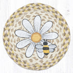 Earth Rugs Floral Bee Kitchen Mat – 10" Round Natural Fiber Hot Pad