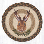 Earth Rugs Whimsical Jackalope Trivet – Hand-Stenciled Round Jute Hot Pad by Suzanne Pienta