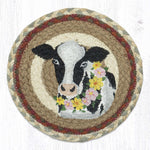 Earth Rugs Black and White Cow Accent – Eco-Friendly Round Jute Trivet