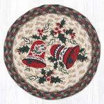 Earth Rugs Festive Bells Jute Trivet – 10" Round Braided Mat with Hand-Stenciled Design