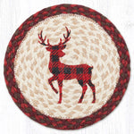 Earth Rugs Lodge Decor Red Plaid Deer Round Table Trivet – Braided Jute 10"