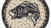 Fishing lodge style braided jute trivet with big mouth bass print