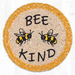 Bee Kind Printed Round Trivet 10" x 10" – Natural Jute Braided Table Protector By Earth Rugs