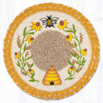 Wildflower Bees Printed Round Trivet 10" x 10" – Natural Jute Braided Table Protector By Earth Rugs
