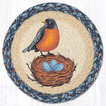 Earth Rugs Robin with Nest Printed Round Jute Trivet 10"x10" Rustic Hot Pad