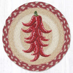 Earth Rugs Chili Pepper Ristra Printed Round Jute Trivet 10"x10" Rustic Hot Pad